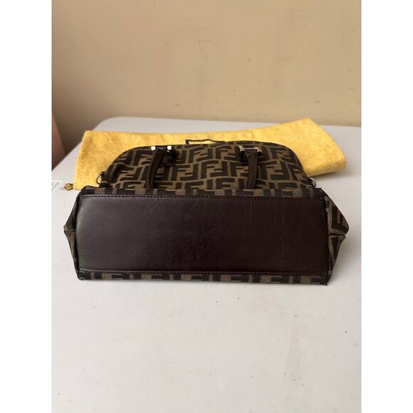 Vintage Fendi Zucca Monogram Canvas Satchel Top Handle Bag Brown Authentic - Picture 14 of 16
